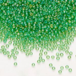 Seed bead, Preciosa Ornela Czech glass, pkg/500g, #11 rocaille, translucent rainbow light green, (51100).