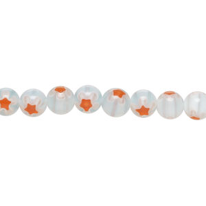 Bead, millefiori glass 1pkg1, translucent ice blue / white / red, 6mm round, 15 inches.