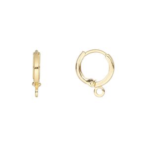 Ear wire leverback 1pkg10 gold-plated, 14mm round / closed loop, brass 5 pair