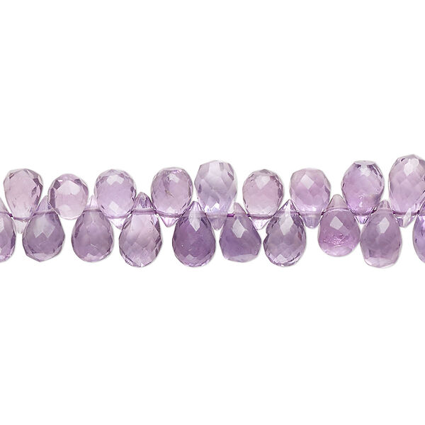Bead, amethyst (natural), 6x4mm-8x5mm hand-cut top-drilled faceted teardrop, B- grade, Mohs hardness 7. Sold per 8-inch strand, approximately 80 beads. image number 0
