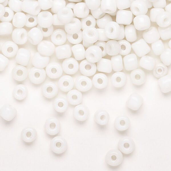 Seed bead, glass, pkg/50g, #6 round, opaque white. image number 0