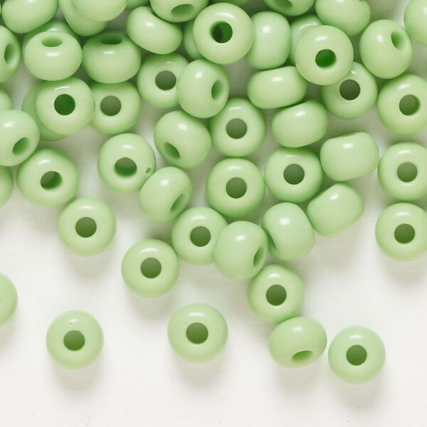 Seed bead, Preciosa Ornela, glass, opaque pale green, #2 rocaille. Sold per 50-gram pkg. image number 0