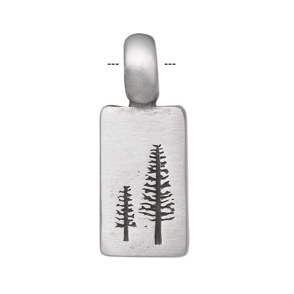Pendant, pewter (tin-based alloy), 34x13mm single-sided rectangle with two stamped trees. Sold individually. image number 0