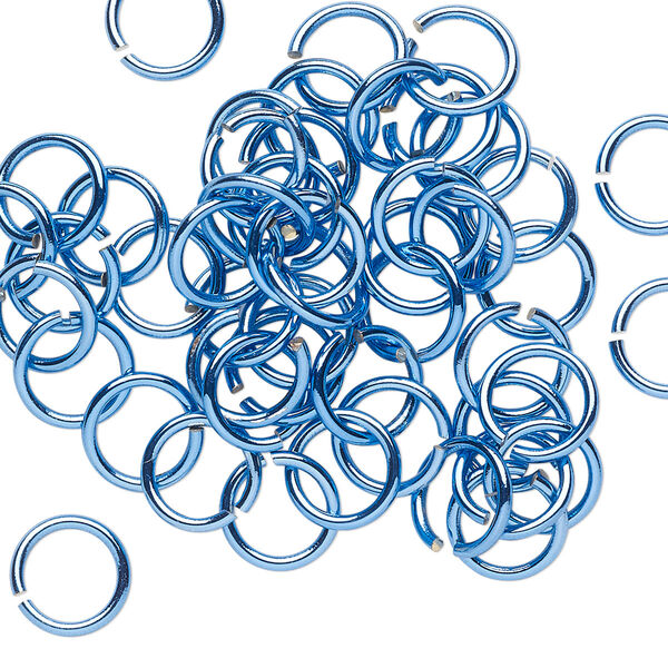 Jump ring, electro-coated brass, blue, 8mm round, 6mm inside diameter, 18 gauge. Sold per pkg of 50. image number 0