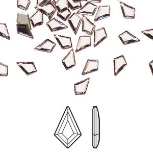 Flat back 6pk light rose foil back, Crystal Passions® 6.4x4.2mm kite 2771