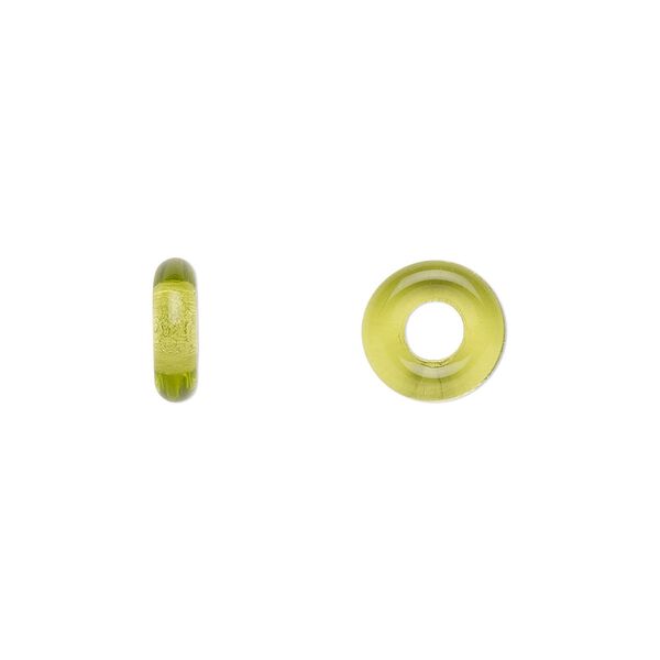 Bead, Czech pressed glass, olivine, 9.5x3mm ring. Sold per pkg of 50. image number 0