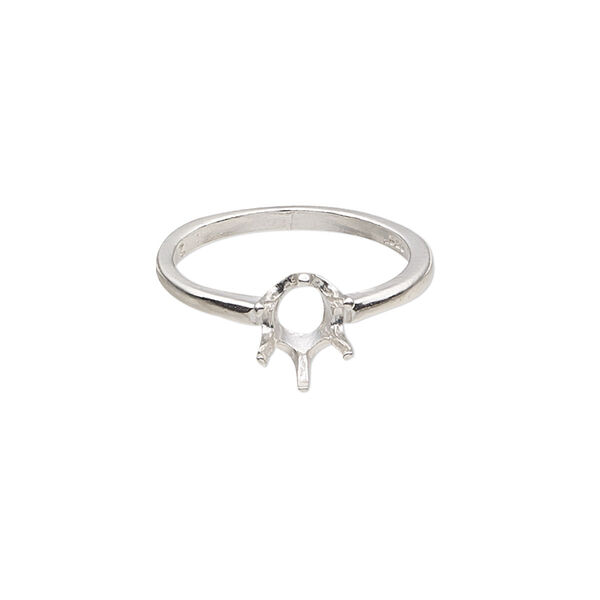 Ring, Sure-Set™, sterling silver, 8x6mm 6-prong oval setting, size 7. Sold individually. image number 0