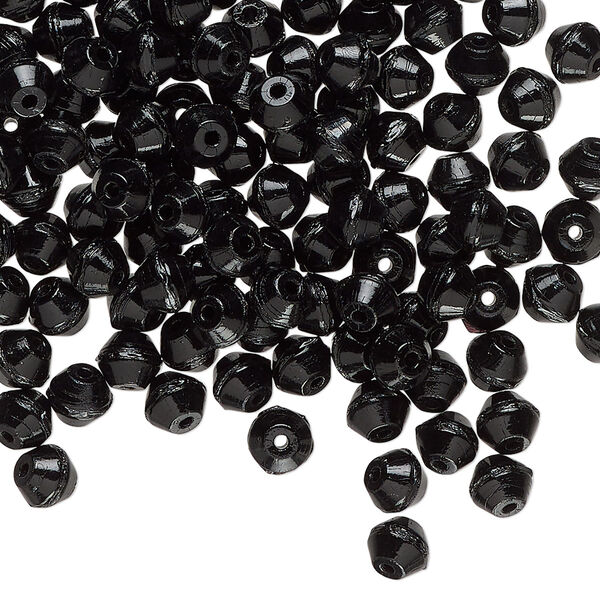 Bead, Czech pressed glass, opaque black, 4mm bicone. Sold per 1-ounce pkg, approximately 265 beads. image number 0