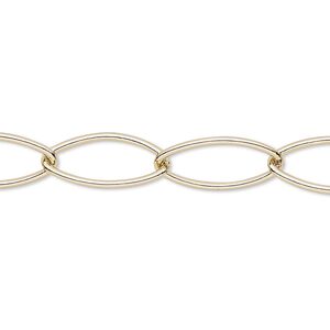 Chain 1pkg1 marquise, 9mm textured, gold-finished brass 50 foot unfinished