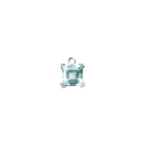 Drop, cubic zirconia and sterling silver, aqua blue, 7mm faceted square. Sold individually.