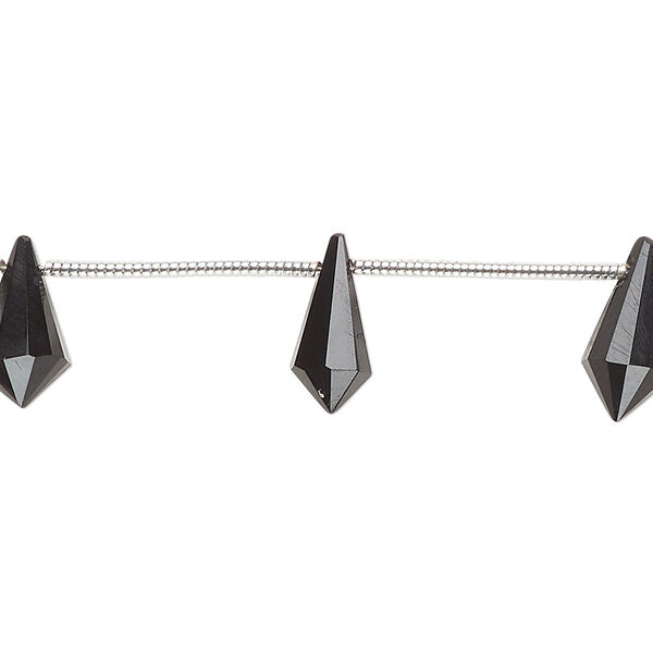 Black onyx 1pkg10, hand-cut top-drilled faceted point bead 10x5mm-12x6mm image number 0