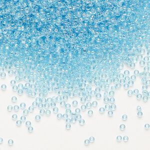 Seed bead, Miyuki, glass, pkg/35g, #15 rocaille, translucent rainbow aqua (RR-260).