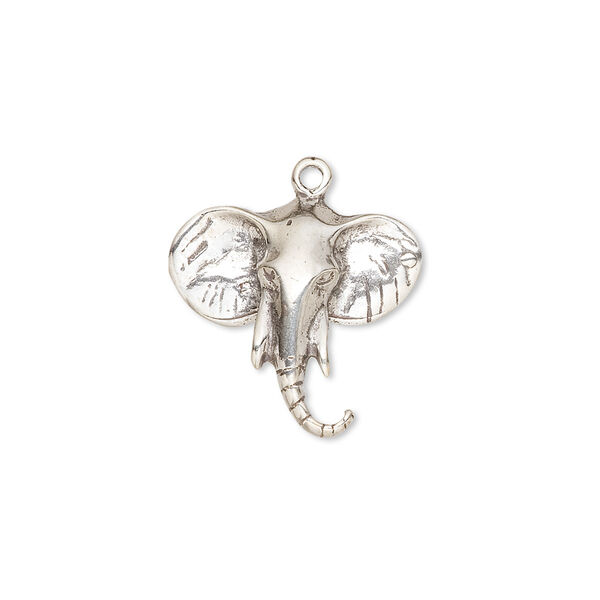 Charm, sterling silver, 18x17mm single-sided elephant head. Sold individually. image number 0