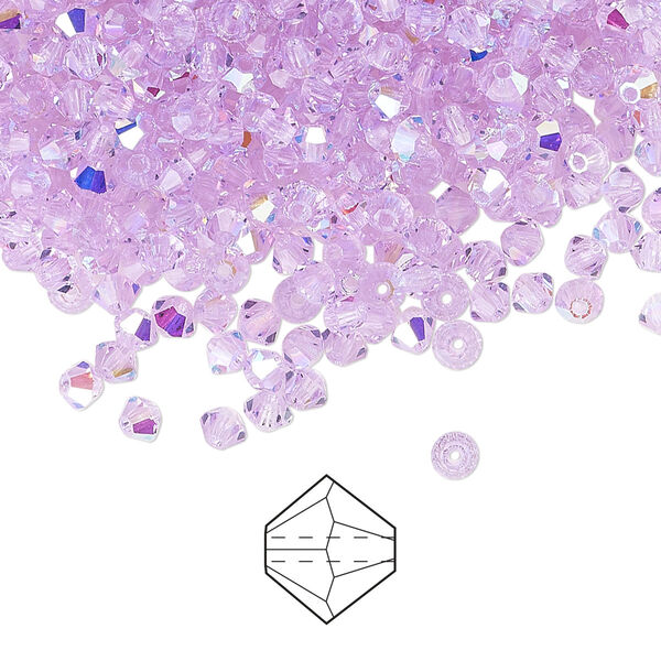 Bead 48pk violet AB, Preciosa Czech crystal 3mm bicone image number 0