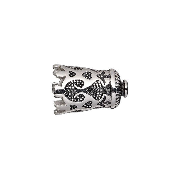 Cone, enamel and stainless steel, black, 18x12mm with dots and lines, 9.5mm inside diameter. Sold individually. image number 0