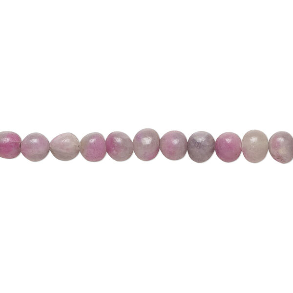 Bead, plum blossom tourmaline (natural), small hand-cut pebble (4-7mm), Mohs hardness 7 to 7-1/2. Sold per 14-inch strand, approximately 95 beads. image number 0