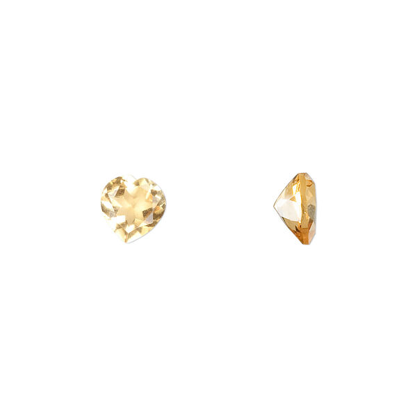 Gem, citrine (heated), 7x7mm faceted heart, A grade, Mohs hardness 7. Sold individually. image number 0