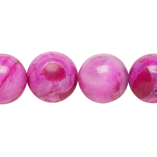 Bead, crazy lace agate (dyed), fuchsia, 14mm round, B grade, Mohs hardness 6-1/2 to 7. Sold per 15-1/2" to 16" strand. image number 0
