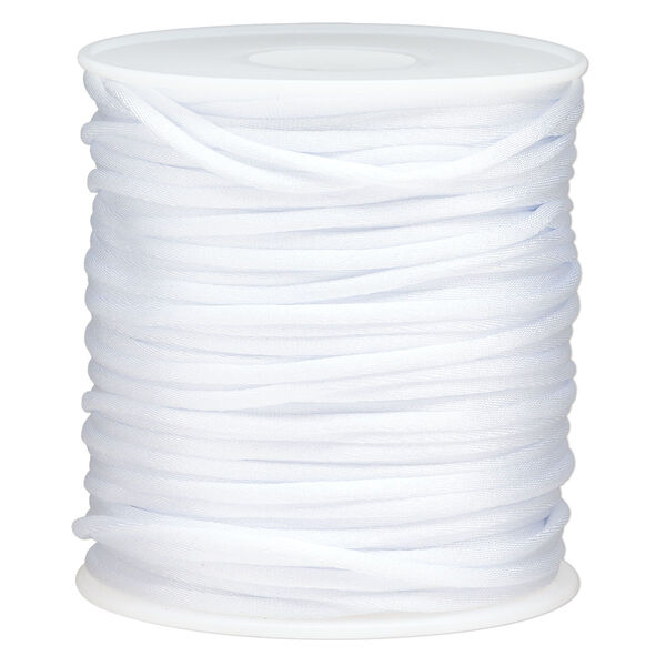 Cord, Satinweave™, nylon, white, 2mm tighter weave. Sold per 200-foot spool. image number 0