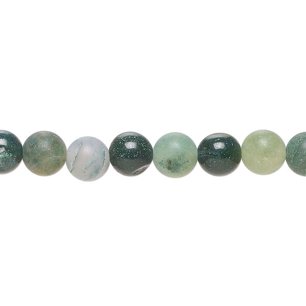 Moss agate 1pkg1, round bead natural, 8 inch 6mm matte / partially matte image number 0