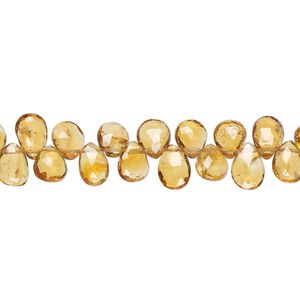 Golden citrine 1pkg1, hand-cut top-drilled faceted puffed teardrop bead 8 inch 6x4mm-8x5mm