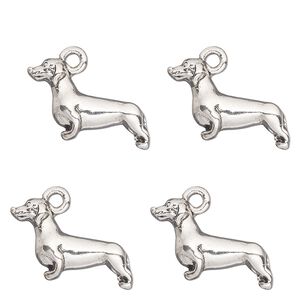 Charm, antique silver-finished "pewter" (zinc-based alloy) , 20x11mm single-sided dachshund. Sold per pkg of 4.