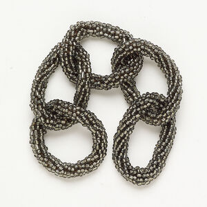 Seed bead cord 1pkg1, nylon and glass, grey, 24mm hand-crocheted round link, 7-1/2 inches.