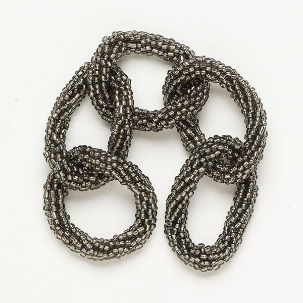 Seed bead cord 1pkg1, nylon and glass, grey, 24mm hand-crocheted round link, 7-1/2 inches. image number 0
