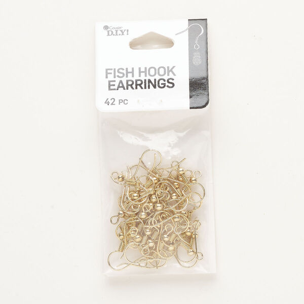 Ear wire fishhook 1pkg42, 19mm / 4mm coil / 3mm ball, 21 gauge gold-finished steel 21 pair image number 0