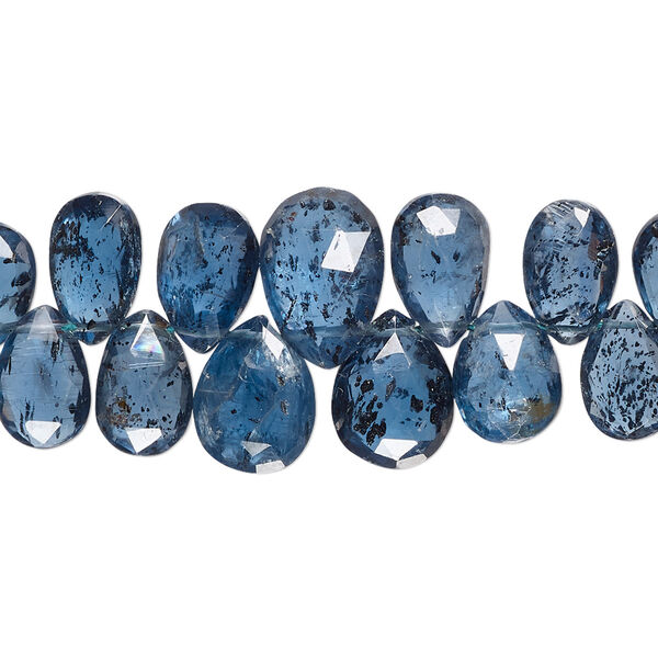 Bead, blue kyanite (natural), 7x5mm-13x8mm hand-cut top-drilled graduated faceted teardrop, B+ grade, Mohs hardness 4 to 7-1/2. Sold per 4-inch strand, approximately 25-30 beads. image number 0