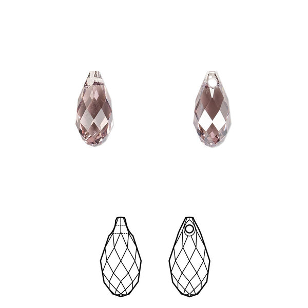 Briolette 2pk light amethyst silver shade, Crystal Passions® 11x5.5mm pendant drop 6010 image number 0