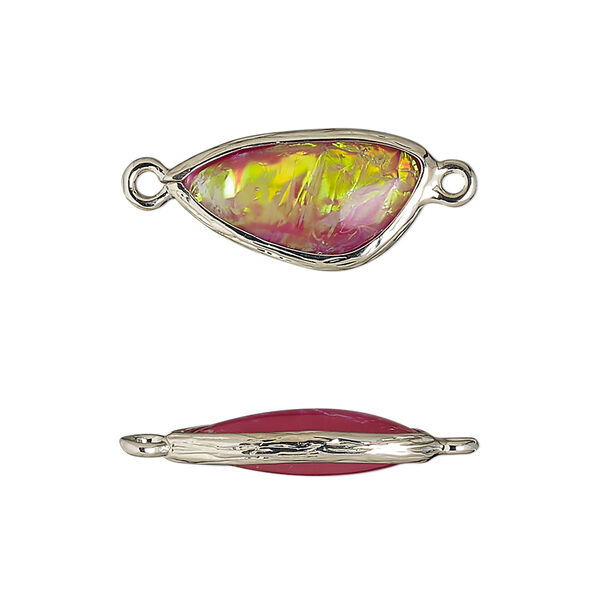 Link, Opalized Ice™, "opal" (resin) and imitation rhodium-finished brass, opaque light purple, 19.5x11mm double-sided wing. Sold per pkg of 4. image number 0