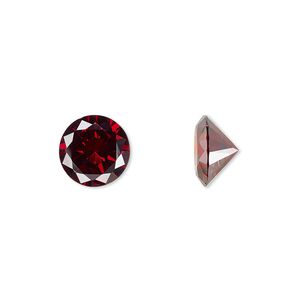 Gem, cubic zirconia, garnet red, 10mm faceted round, Mohs hardness 8-1/2. Sold individually.