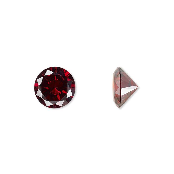 Gem, cubic zirconia, garnet red, 10mm faceted round, Mohs hardness 8-1/2. Sold individually. image number 0