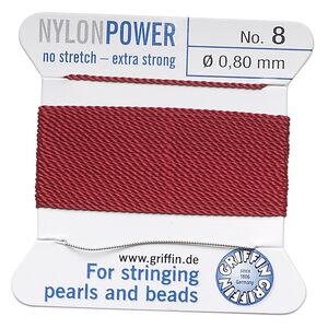 Thread, Griffin, nylon, garnet red, size #8. Sold per 2-meter card (approximately 78 inches).