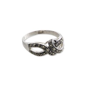 Ring, Signity® marcasite (natural) and antiqued sterling silver, 19x9mm knot, size 8. Sold individually.