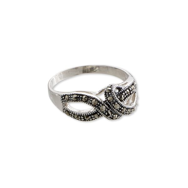 Ring, Signity® marcasite (natural) and antiqued sterling silver, 19x9mm knot, size 8. Sold individually. image number 0