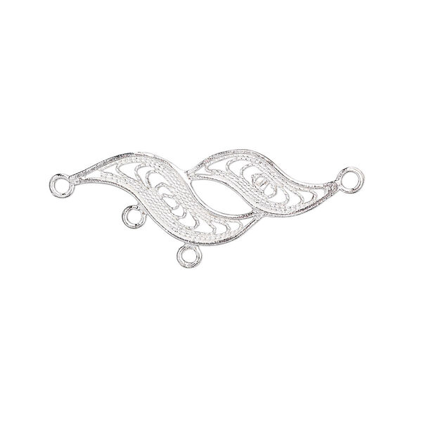 Drop, sterling silver, 27x11mm fancy filigree, 3 loops. Sold per pkg of 2. image number 0