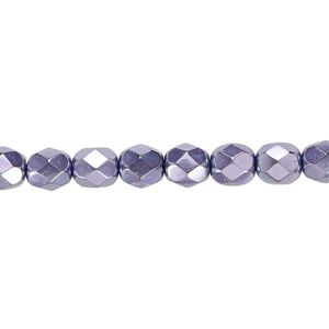 Bead, Czech fire-polished glass, lilac carmen, 6mm faceted round. Sold per 15-1/2" to 16" strand.