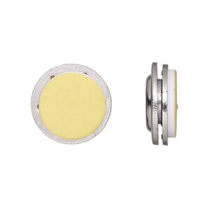 Badge holder, magnetic, neodymium and nickel-finished "pewter" (zinc-based alloy), white, 17mm round with 13mm adhesive front. Sold per pkg of (4) 2-piece sets.