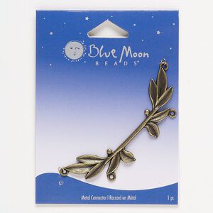 Focal, antique brass-finished "pewter" (zinc-based alloy), 68x18mm branch with leaves and 4 loops. Sold individually.