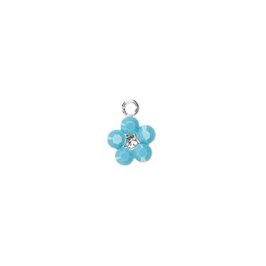 Charm, crystals and sterling silver, turquoise, 8mm flower. Sold per pkg of 2.