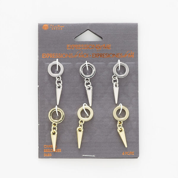 Focal, silver- and gold-finished "pewter" (zinc-based alloy) and steel, 30x11mm open round with spike. Sold per pkg of 6. image number 0
