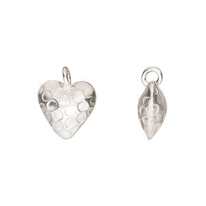 Charm, Hill Tribes, sterling silver, 13x12mm double-sided puffed heart with dot design. Sold individually.