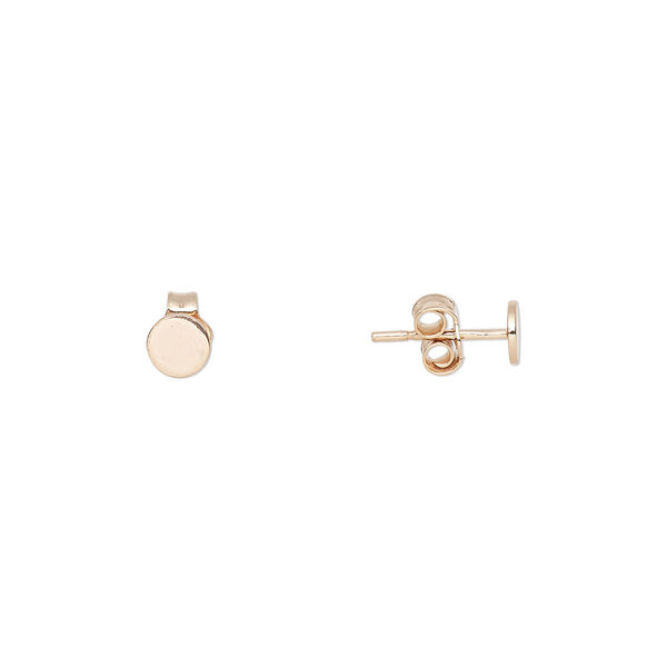 Earstud, rose gold-plated sterling silver, 4mm flat pad. Sold per pkg of 2 pairs. image number 0
