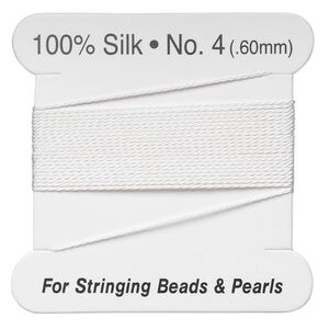 Thread, silk, white, size #4. Sold per 2-meter card.