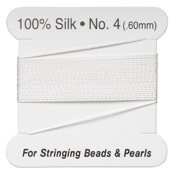 Thread, silk, white, size #4. Sold per 2-meter card. image number 0