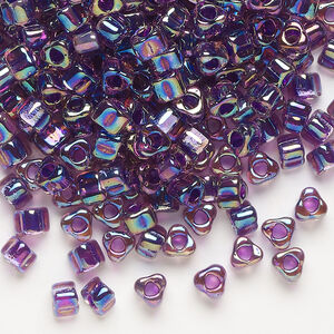 Seed bead, Miyuki 1pkg10g, glass, #5 triangle, transparent blue inside dyed color purple (TR-1832)
