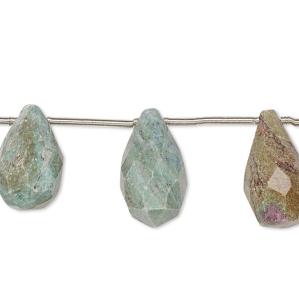 Bead, ruby in fuchsite (natural), 17x9mm-20x12mm hand-cut top-drilled faceted teardrop, C- grade, Mohs hardness 2 to 3. Sold per pkg of 10 beads. image number 0