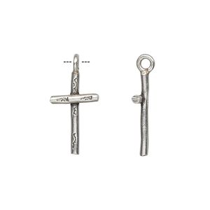 Drop, Hill Tribes, antiqued sterling silver, 20x11mm carved cross. Sold individually.